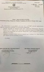 Unul dintre răspunsurile oficiale ale Poliţiei Piteşti