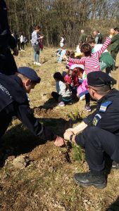 Jandarmi şi copii la plantat de copaci