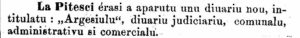 Aici e semnalată apariţia "Argeşului", la "Pitesci"